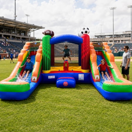 Pogo Bounce House Crossover Double Water Slide Bouncy Castle Combo Sports 16.5 ft L x 15 ft W x 11 ft H