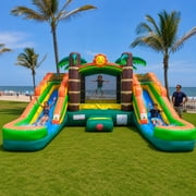Pogo Bounce House Crossover Double Water Slide Bouncy Castle Combo Tropical 16.5 ft L x 15 ft W x 11 ft H