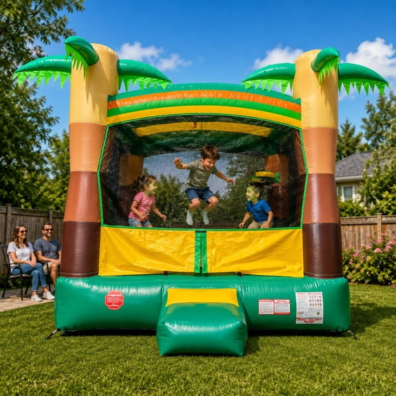 Pogo Bounce House Crossover Kids Inflatable Bounce House with Blower, Tropical Jumper