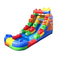 Pogo Bounce House Crossover Kids Inflatable Water Slide, Building Block, 12 ft, No Blower