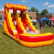 Pogo Bounce House Crossover Kids Inflatable Water Slide, Fire Marble With Blower, 12 ft