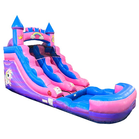 Pogo Bounce House Crossover Kids Inflatable Water Slide, Pink Unicorn With Blower, 12 ft