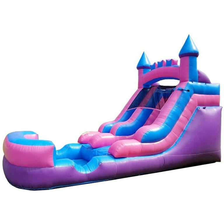 Kids Pogo Bounce House Crossover Pink Inflatable Water Slide, 12ft