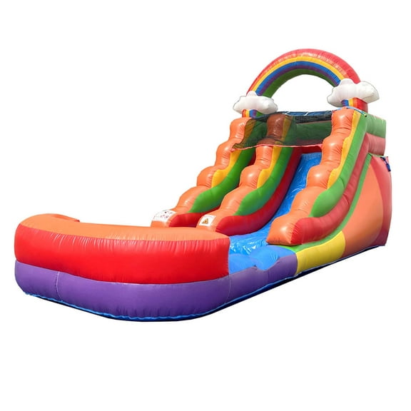 Pogo Bounce House Crossover Kids Inflatable Water Slide, Rainbow Cloud, 12 ft, No Blower