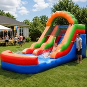 Pogo Bounce House Crossover Kids Inflatable Water Slide, Classic Rainbow With Blower, 12 ft