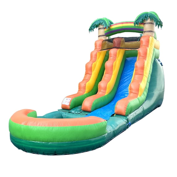 Pogo Crossover Inflatable Water Slide with Blower, Tropical 15 Foot Kids Waterslide