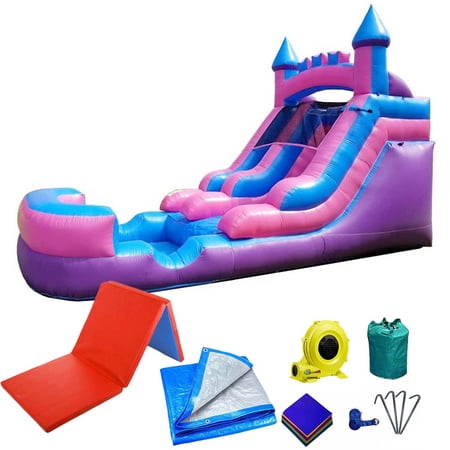 Pogo Bounce House Crossover Pink Inflatable Water Slide, Backyard Party Package, 12 ft