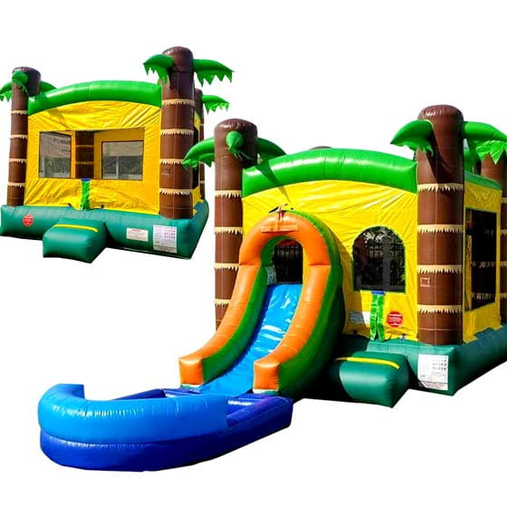 Pogo Bounce House Crossover Tropical Duo, Bounce House and Bounce House with Slide and Splash Pool