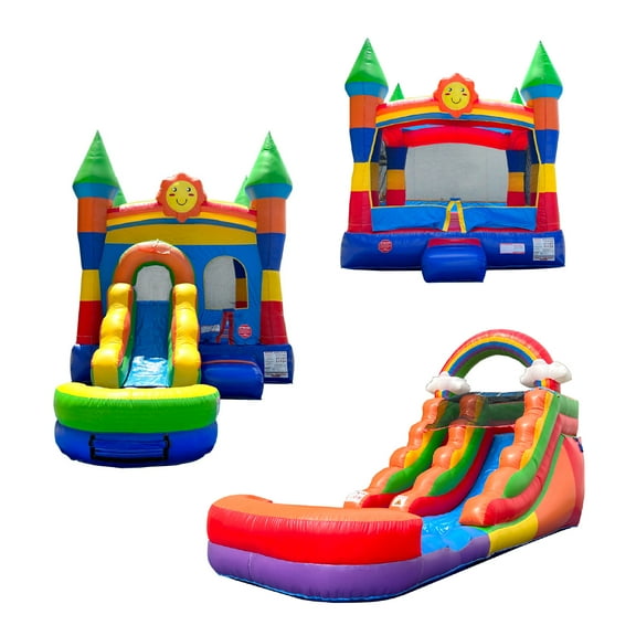 Pogo Bounce House Rainbow Cloud and Smiley Face Inflatable Trio