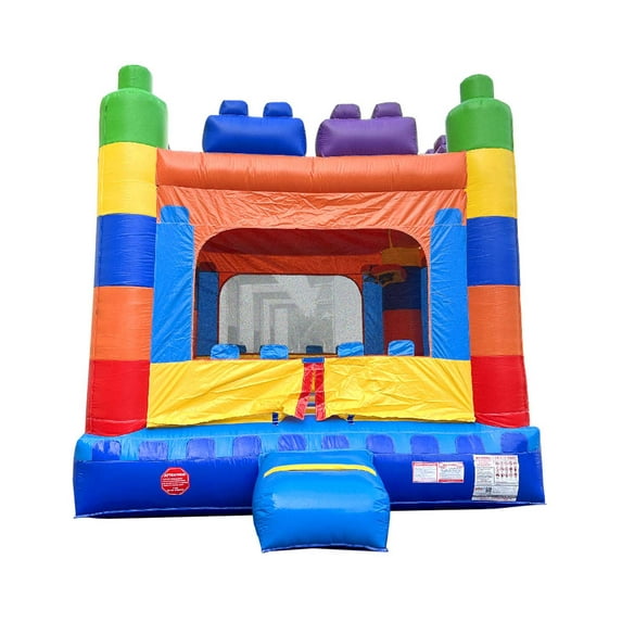 Pogo Crossover Inflatable Bounce House, Building Block Kids Jumper, No Blower