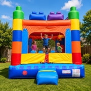 Pogo Crossover Inflatable Bounce House, Building Block Kids Jumper, No Blower