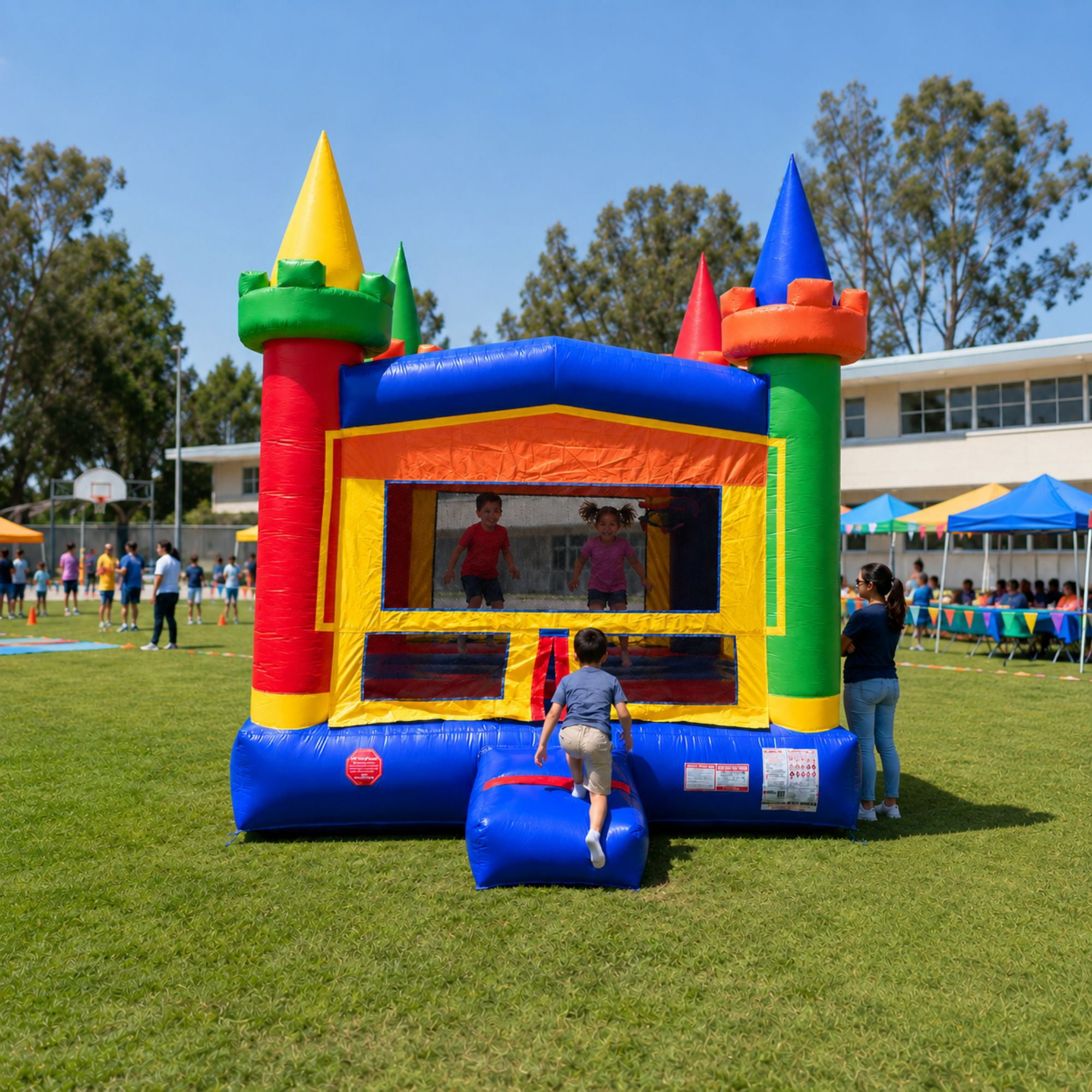 Pogo Crossover Modular Rainbow Inflatable Bounce House with Blower