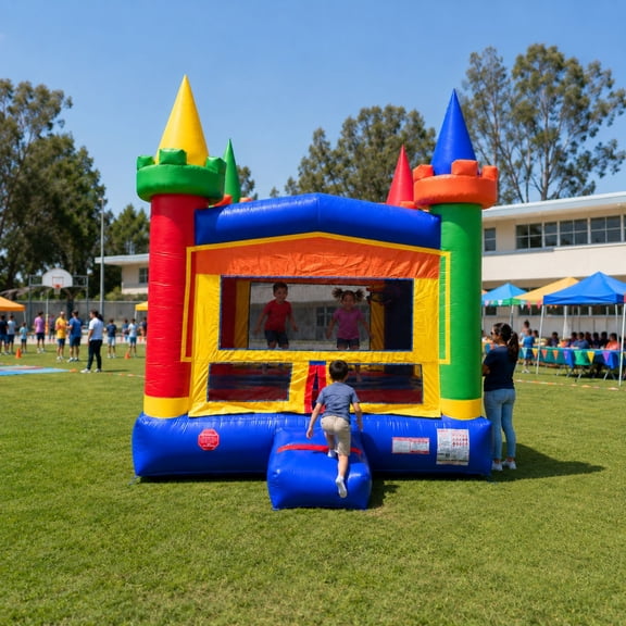Pogo Crossover Modular Rainbow Inflatable Bounce House Kids Jumper with Blower