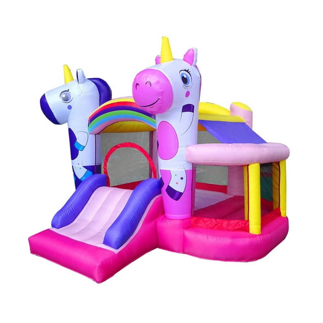 Pogo Inflatable Bounce House With Slide Unicorn Bouncy Castle Jump