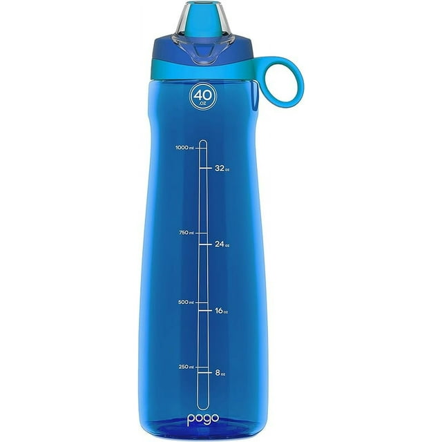 Pogo Plastic Water Bottle with Soft Straw Lid and Carry Handle, BPA