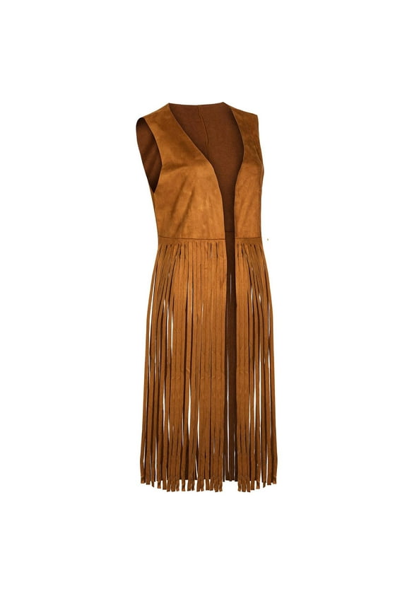 Womens Jackets Solid T-Shirt Sleeveless Blouse Tops Jacket 70s Hippie Clothes Jacket Faux Suede Tassels Coat Fall Trench Coats 2025 Orders