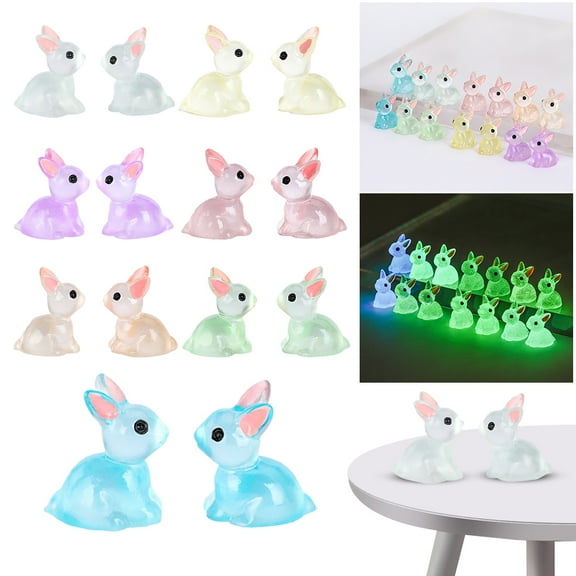 Pohot 50Pcs Luminous Mini Resin Bunny 7 Colors Tiny Plastic Rabbits Glow in The Dark Miniature Bunnies for Easter Egg Fillers Fairy Garden Decoration