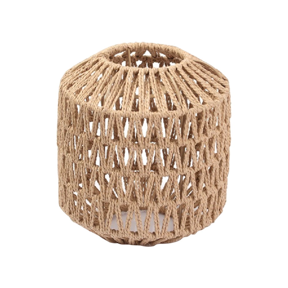 Rustic Rattan Lampshade For Table Lamps – Woven Light Cover, 8 X 5.5 X 5.5 Inches, Brown, Metal Frame, Fits Floor & Desk Lamps