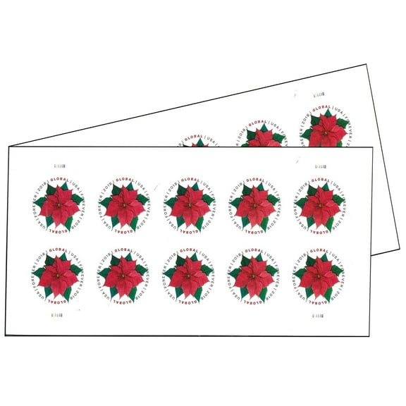 Poinsettia 2 Sheets of 10 Global Forever USPS First Class International Postage Stamps Christmas Celebrate Wedding Holiday (20 Stamps)