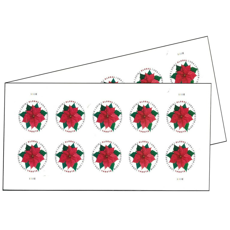 Poinsettia 2 Sheets of 10 Global Forever USPS First Class International Postage Stamps Christmas Celebrate Wedding Holiday (20 Stamps)