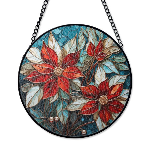 Poinsettia Angel Suncatcher Stained Glass Winter Memorial Decor