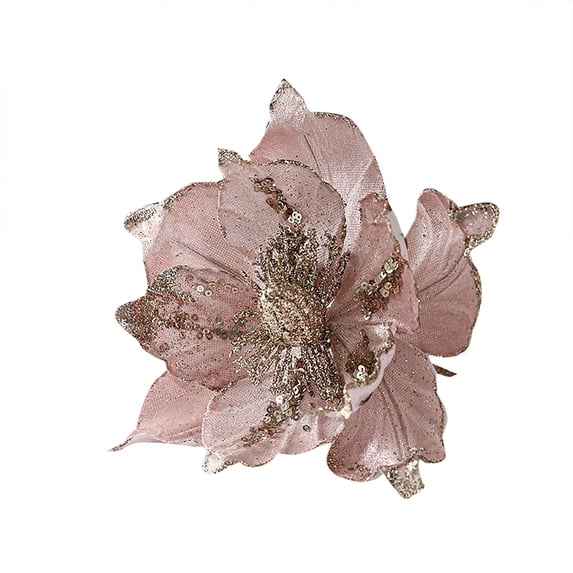 Poinsettia Artificial Flowers Christmas Tree Ornaments, Velvet Glitter Magnolia Flowers for Xmas New Year Party, Holiday DIY Decorations for Wedding Home