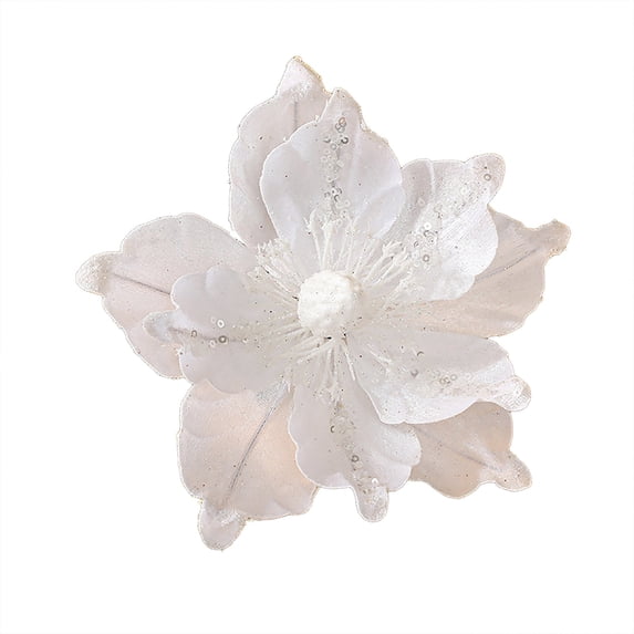 Poinsettia Artificial Flowers Christmas Tree Ornaments, Velvet Glitter Magnolia Flowers for Xmas New Year Party, Holiday DIY Decorations for Wedding Home