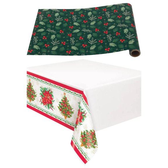 Poinsettia Christmas Festive Tablecloth & Runner Kit  2 pc