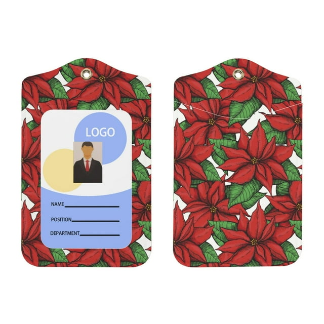 Poinsettia Christmas Flower Id Card Badge Leather Holder Case Protector