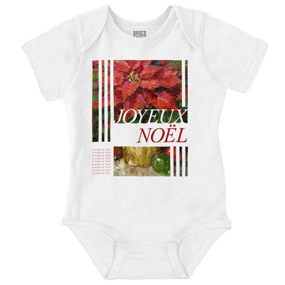 Poinsettia Christmas Joyeux Noel Baby Romper Boys or Girls Brisco Brands 18M