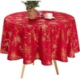 thumbnail image 1 of Poinsettia Christmas Tablecloth - 60 Inch Round, Red, Decorative Table Cover for Kitchen, Dining, Holiday, 1 of 7