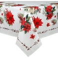 thumbnail image 1 of Poinsettia Christmas Tablecloth Waterproof, Red Table Cloth Rectangle, Stain Resistant Fabric Table Cloths for Kitchen Table Party Picnic Dinner New Year Decor (60 x 84 Inch), 1 of 6