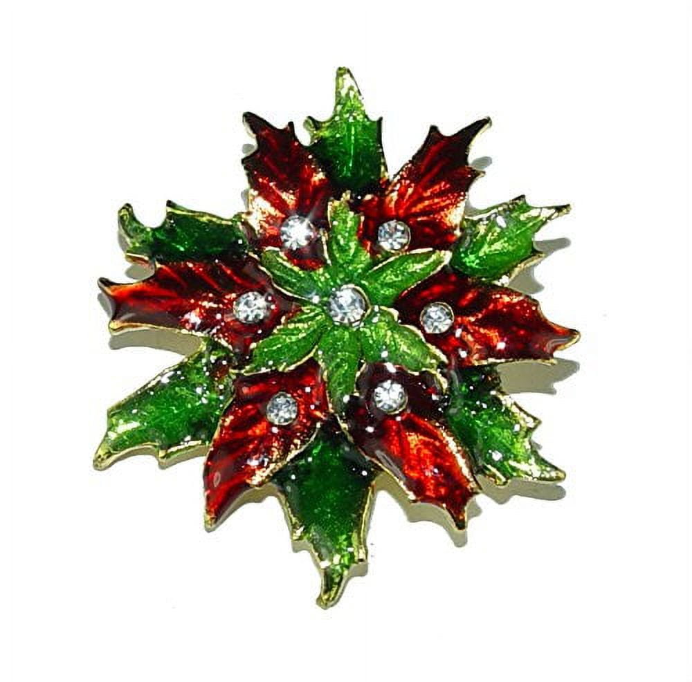 Poinsettia Red Green Crystal Silver Chain Bracelet Christmas Jewelry H
