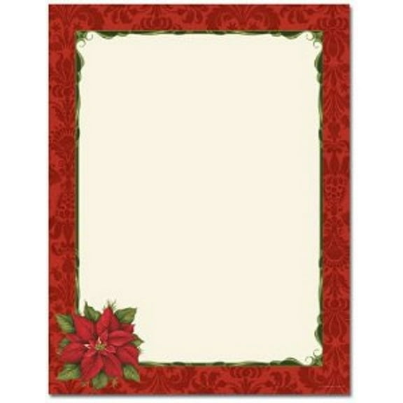Poinsettia Damask Letterhead Sheets - 8.5" x 11" - 80 Sheets (alhx58)