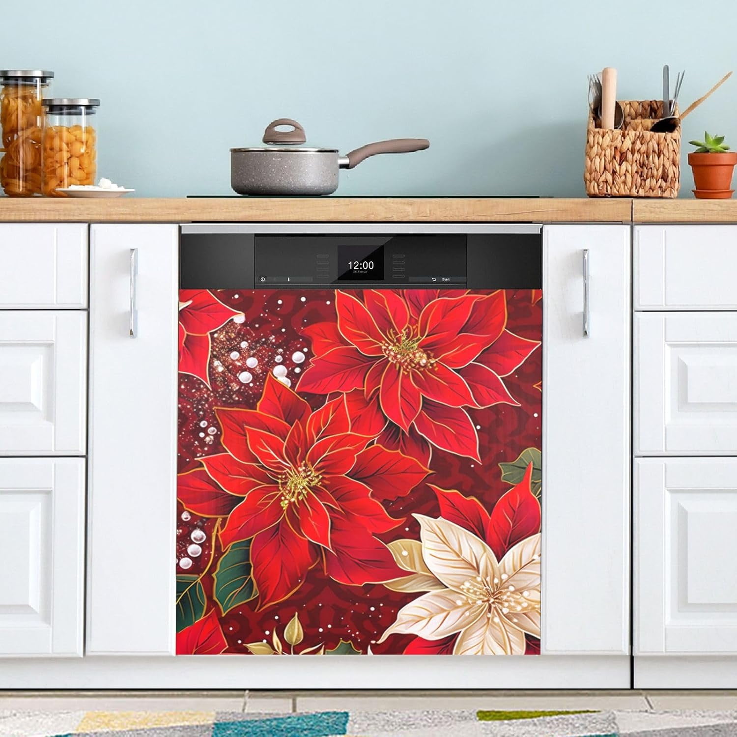 Poinsettia Dishwasher Magnet Cover,Decorative Dishwasher Panel Decal ...