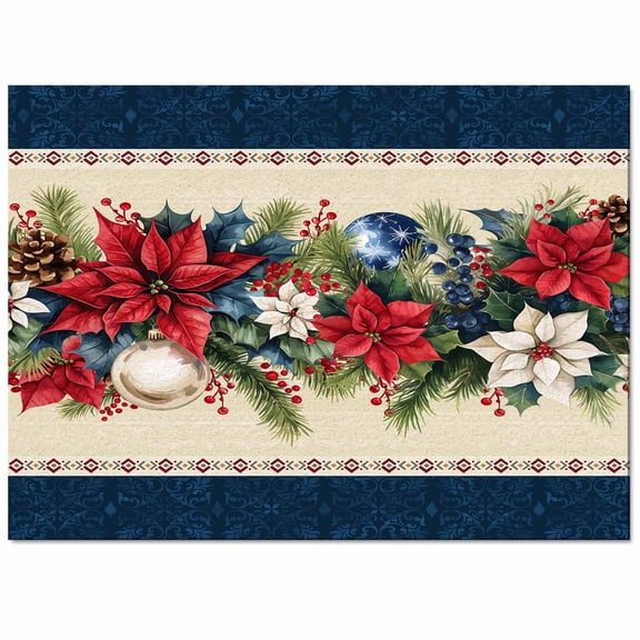 Poinsettia Fir Leaf Berry Area Rug 2x3ft Christmas Balls Non-Slip Washable Square Rugs Blue Beige Soft Felt Indoor Floor Mat for Bedroom Kitchen Living Room Bathroom