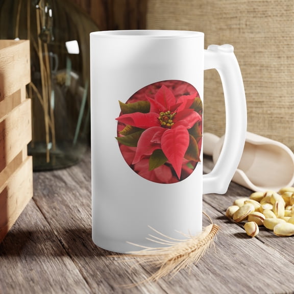 Poinsettia Flower 16 oz Frosted Glass Beer Mug by JC Designs