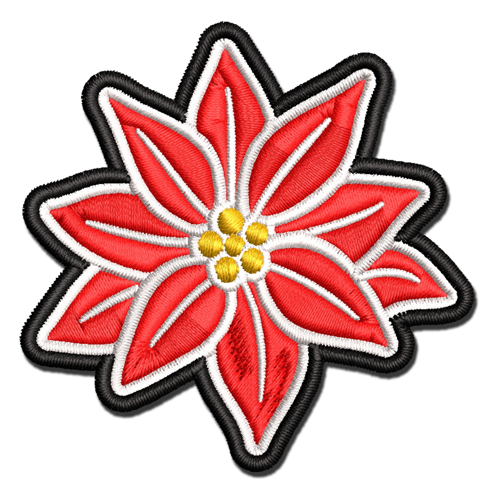 Poinsettia Flower Christmas Applique Multi-Color Embroidered Hook & Loop Patch - 3.5 Inch Large