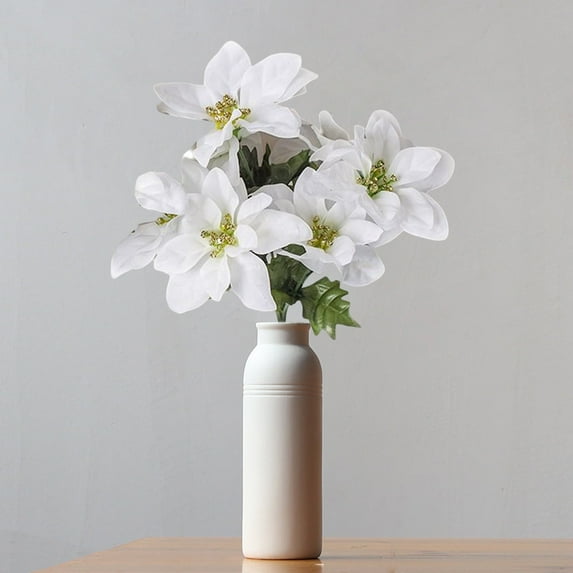 Poinsettia Flowers Artificial,Artificial Poinsettia Bushes,Christmas Flowers Red Fake Silk Poinsettia Flowers Poinsettia Floral Bouquet for Xmas Tree Fillers Home Table Centerpiece Holiday(White)