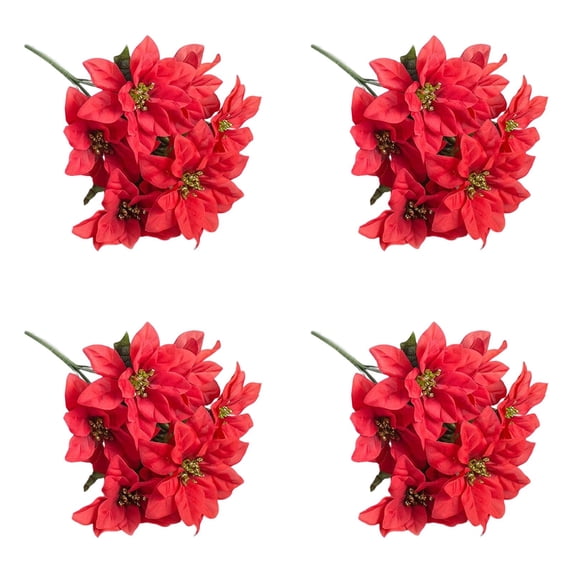Poinsettia Flowers Artificial,Faux Poinsettia Flower Bushes for Xmas Tree,Fake Plastic Poinsettia Bouquet Stems,Realistic Decorative Fake Christmas Poinsettia Plant Bouquet,Perfect for Porch,Garden