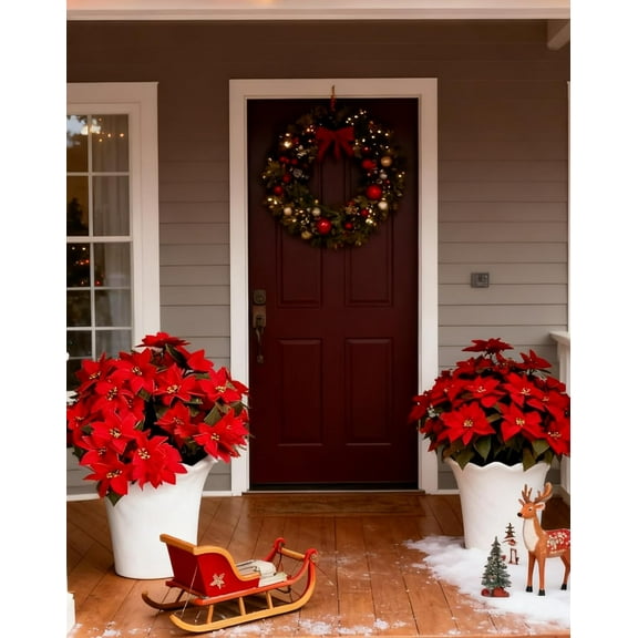 Poinsettia Flowers Artificial, Faux Poinsettia for Outdoor Planters, Faux Poinsetti Planter Fillers for Christmas, UV Resistant, Waterproof, Windproof, No Fade Poinsettias for Decor