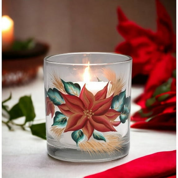 Poinsettia Glass Votive Candle Holders Vintage 3x3.5