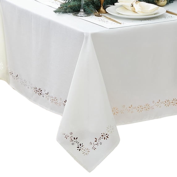 Elrene Home Fashions Poinsettia Noel Laser Cut Tablecloth, Ivory, 60" x 102" Rectangle