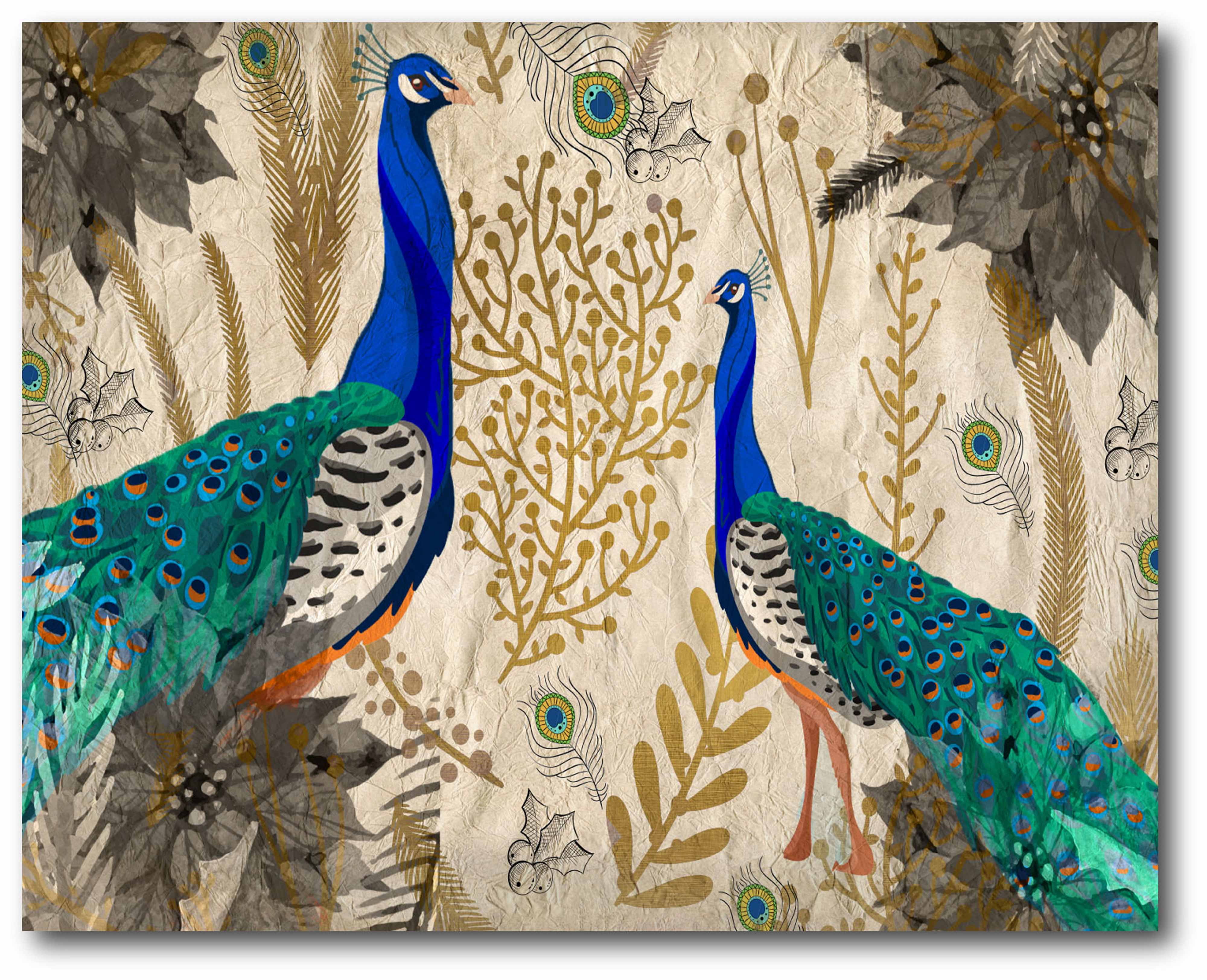Poinsettia Peacocks Gallery-Wrapped Canvas Wall Art, 16x20