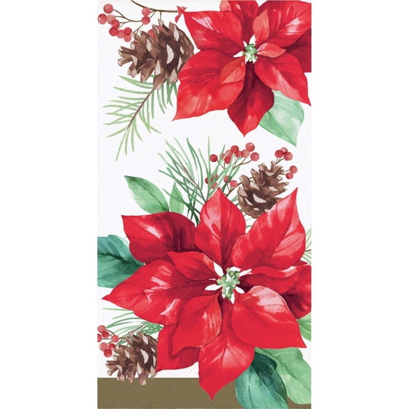 Poinsettia Perfection 3-Ply Guest Paper Dinner Napkins 16 Per Pack