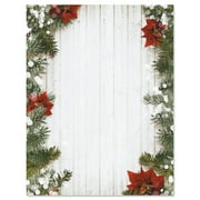 Poinsettia Pine Christmas Stationery, 25 Sheets, 8 x 11 Inches, Printer Compatible, 70 Text Opaque Paper