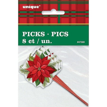 Poinsettia Plaid Picks, 8-Count