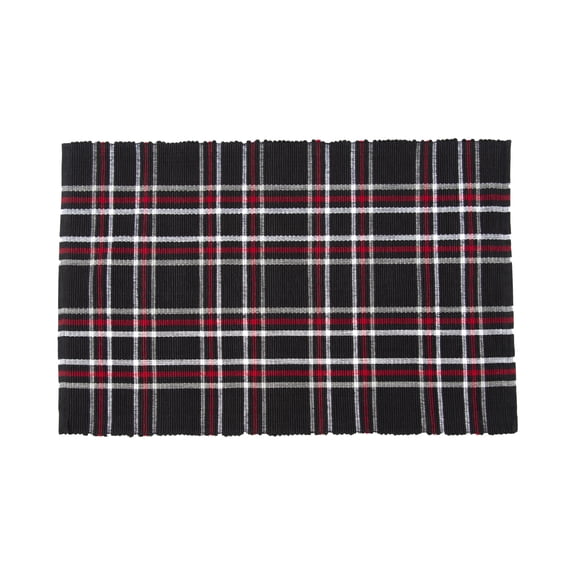 Poinsettia Plaid Woven Single Placemat Black And Red Plaid, 13" x 19"