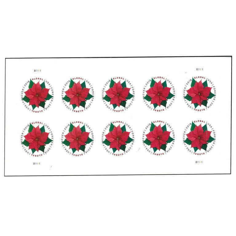 Poinsettia 5 Sheets of 10 Global Forever USPS First Class International  Postage Stamps Christmas Celebrate Wedding Holiday (50 Stamps) 