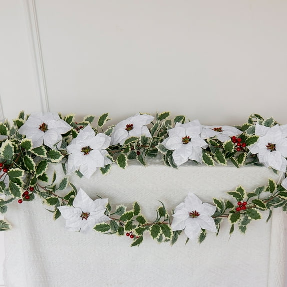 Poinsettia Vine Garland, Imitation Christmas Greenery, Wall Hanging Decor, Waterproof Faux Flowers, Home Holiday Display,Vsgery
